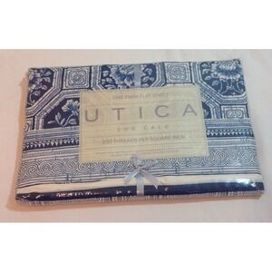 New Utica Twin Flat Sheet Cotton Blend 200 Thread No Iron Three Kingdoms Blue